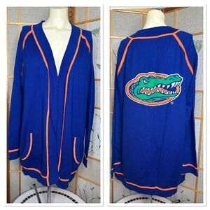 Blue and Orange Gator cardigan cozy warm sweater with large Gator logo on back!